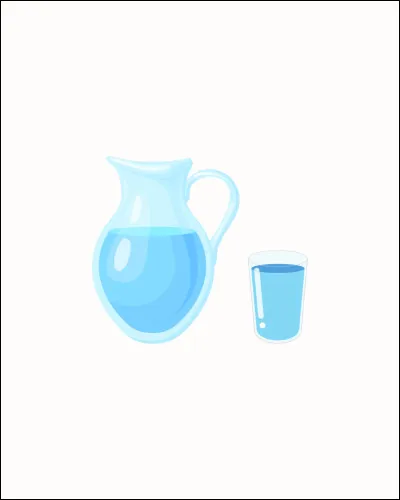 Le verre est ______ la carafe d'eau.
