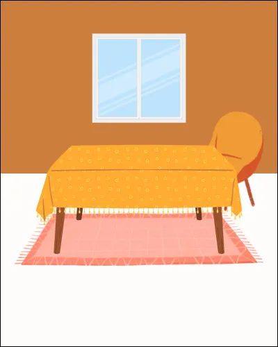 La chaise est _______ la table.