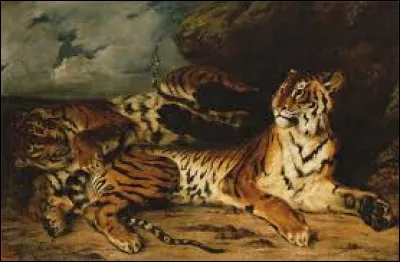 Entre 1830 et 1831, quel romantique a réalisé cette toile nommée ''Jeune Tigre jouant avec sa mère'' ?