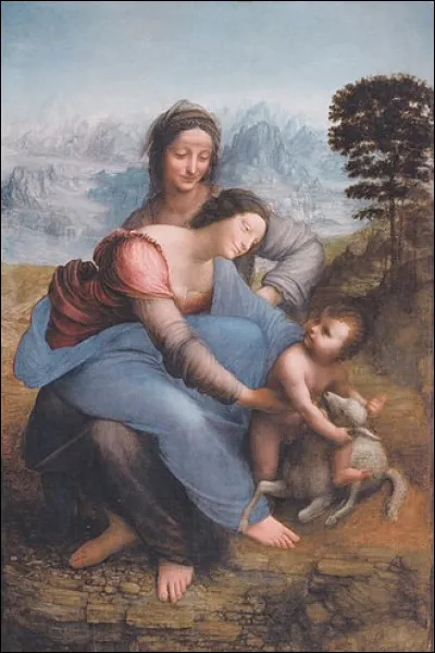 Quel peintre italien est l'auteur de ce tableau intitulé ''Sainte Anne, la Vierge et l'Enfant Jésus jouant avec un agneau'' ?