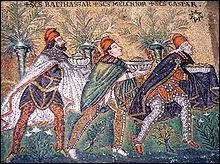Voici une mosaque reprsentant les rois mages.