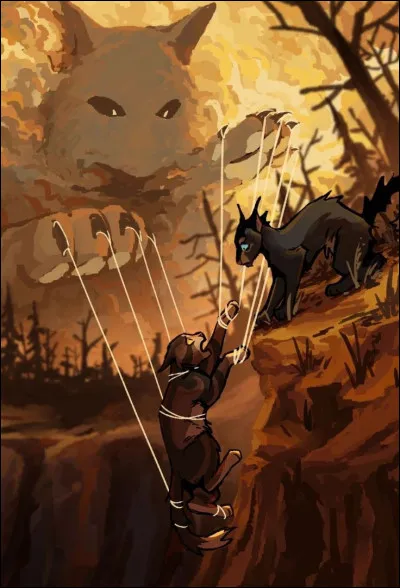 Finalement, Griffe de Pierre est &eacute;cras&eacute; par un arbre, qui cr&eacute;e un pont jusqu'&agrave; l'&icirc;le. En parall&egrave;le, Plume de Jais sauve Feuille de Lune pr&egrave;s du camp du Clan du Tonnerre. Pourquoi a-t-elle failli tomber dans la combe ?