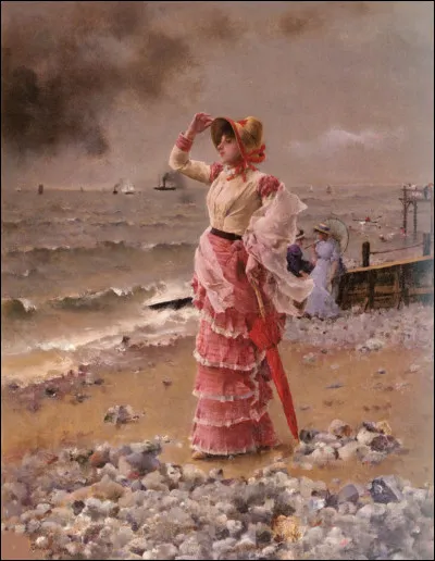 Qui a immortalisé cette "Femme élégante voyant filer un bateau à vapeur" ?