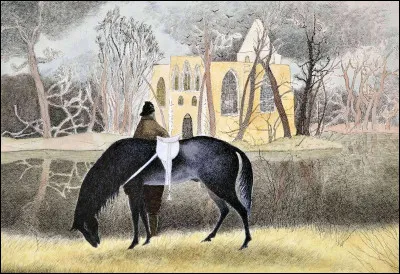 Qui a peint "Pur-sang noir, cavalier et chapelle dans les bois" ?