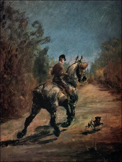 Qui a peint "Cheval et cavalier avec un petit chien" ?
