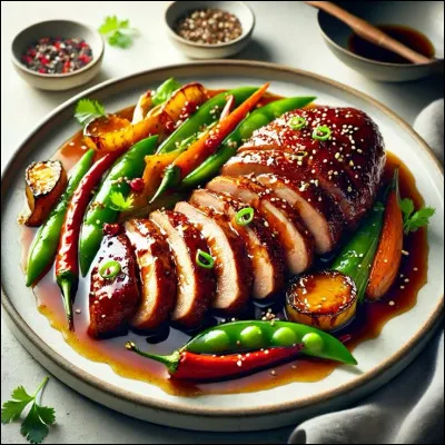 Traditionnellement, de quoi est recouvert le canard laqué avant d'être rôti ?