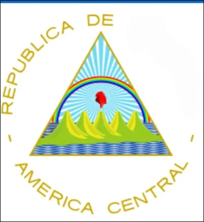 Sur le drapeau de quel État dAmérique centrale voit-on ce blason où un arc-en-ciel s'étend au dessus de 5 volcans ?