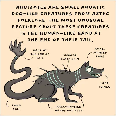 Quel est ce cousin de Quetzalcóatl entraînant ses proies sous l'eau grâce à sa queue, dans la mythologie aztèque ?