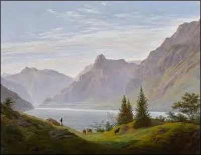 Entre 1823 et 1835, quel romantique a peint ce tableau intitulé ''Paysage au lac de montagne, matin'' ?
