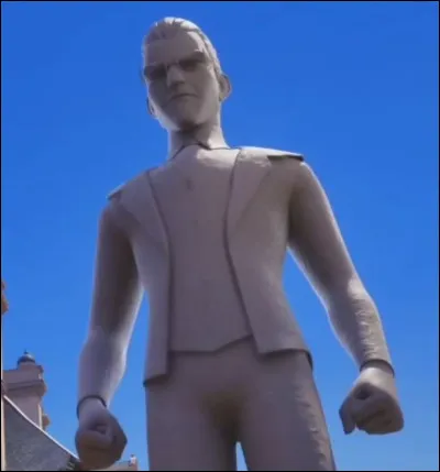 De quelle matière est constitué le super-vilain akumatisé, à travers lapparence dune statue géante, à leffigie du célèbre styliste et père dAdrien, Gabriel Agreste ?