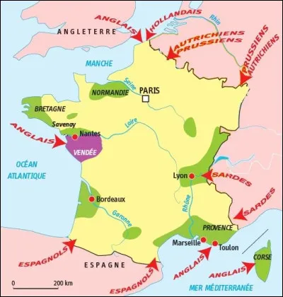 A la fin du XVIIIe siècle, la France est menacée d'invasion de toutes parts : en quelle année était-ce ?