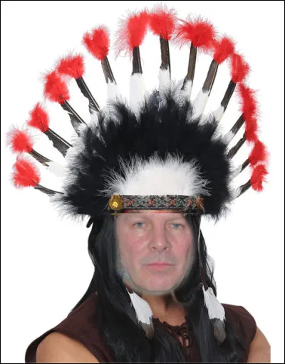 Qui porte une coiffe amérindienne en plumes ?
