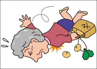 Une vieille dame fait tomber ses gros sacs de courses, puis, en voulant les ramasser, elle tombe elle aussi.
Que fais-tu ?