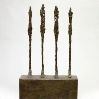 Quel sculpteur suisse sest fait remarquer par ses bronzes élancés, comme "Quatre figurines sur base" ?