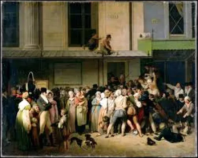 Quel peintre de scène de genre a réalisé cette toile intitulée ''L'Entrée du théâtre de l'Ambigu-Comique à une représentation gratis'', en 1819 ?