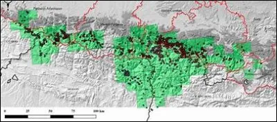 Voici l'... de répartition des ours dans les Pyrénées