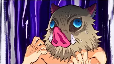 Qui porte un masque de sanglier sur la tête ?