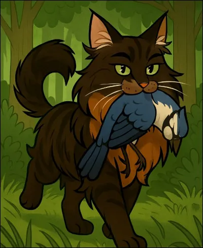 Tu es un chaton du Clan du Tonnerre et tu joues avec tes trois frères et surs. Là, un guerrier (Poil de Rondin) arrive avec la plus grosse grive que le Clan n'ait jamais vu.