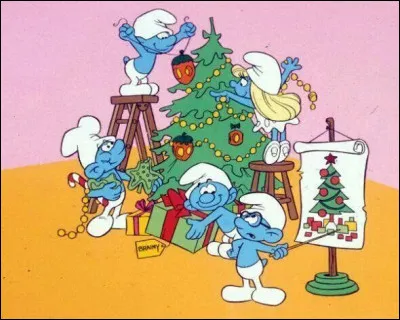 Quel Schtroumpf est en train de donner les instructions sur la décoration du sapin ?