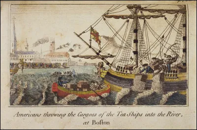 16 d&eacute;cembre 1776 > Quelques dizaines de Bostoniens - dont certains d&eacute;guis&eacute;s en "Agniers" [...Qui sont-ce ?] - montent &agrave; bord des bateaux et jettent &agrave; la mer 342 caisses de th&eacute; (pr&egrave;s de 42 t) pour une valeur actuelle d'environ [...Combien ?]