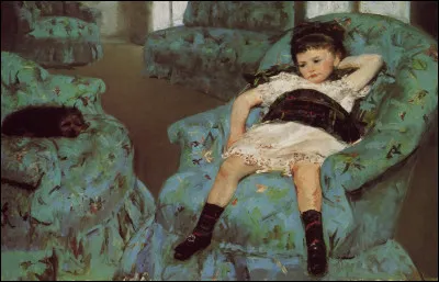 Qui a ex&eacute;cut&eacute; cette peinture &agrave; l'huile intitul&eacute;e "Petite fille dans un fauteuil bleu" ?
