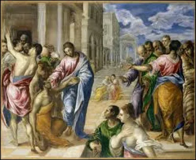 Cette peinture du Greco a pour titre "Le ... du Christ gu&eacute;rissant l�aveugle"
