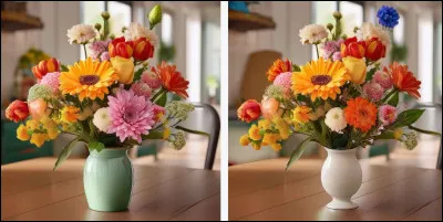 Il y a un pot de fleurs vert et l'autre blanc, &agrave; droite une fleur est ajout&eacute;e.