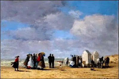 Cette toile, r&eacute;alis&eacute;e en 1895 sur la plage de Trouville, est sign&eacute;e...