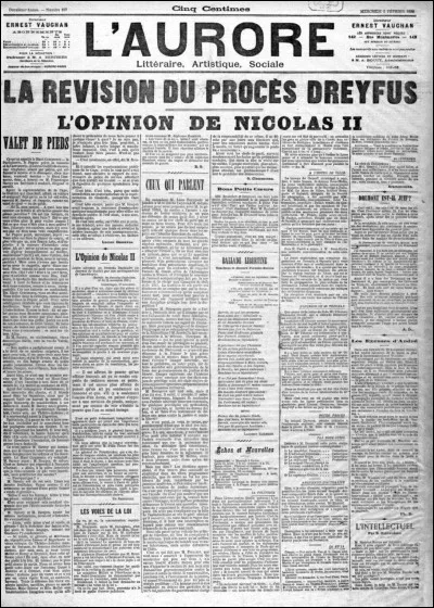 De qui &eacute;tait le texte "J'Accuse... !" publi&eacute; dans le journal "L'Aurore", en 1898 ?