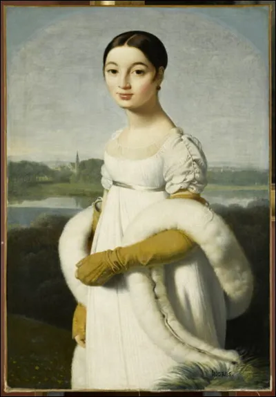Quel peintre est l'auteur du portrait de "Mademoiselle Caroline Rivi&egrave;re" portant des gants bruns ?