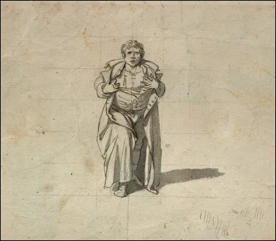 Quel peintre fran&ccedil;ais est l'auteur de ce dessin ''Marat vu de face, le genou droit fl&eacute;chi, d&eacute;voilant sa blessure'' ?