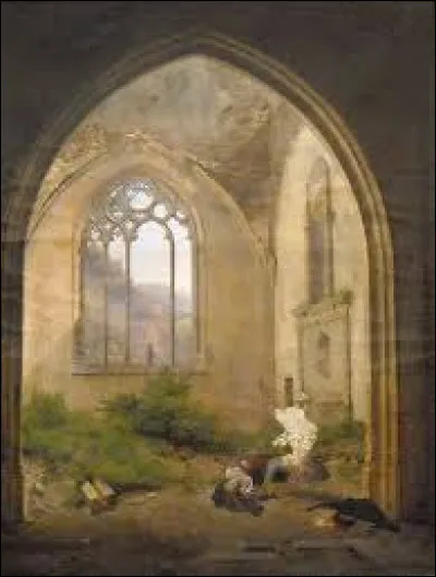 Quel artiste de l'&Eacute;cole de Lyon a r&eacute;alis&eacute;, en 1824, cette toile intitul&eacute;e ''Sc&egrave;ne dans une chapelle ruin&eacute;e'' ?