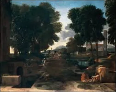 Vers 1648, quel classiciste a r&eacute;alis&eacute; cette toile intitul&eacute;e ''Paysage avec un homme au repos'' ?