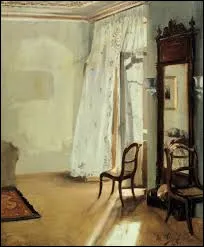 Quel r&eacute;aliste allemand a r&eacute;alis&eacute;, en 1845, cette toile intitul&eacute;e ''Int&eacute;rieur d'une chambre avec balcon'' ?