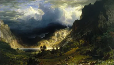 Quel peintre am&eacute;ricain a r&eacute;alis&eacute; cette �uvre ''Temp&ecirc;te dans les montagnes Rocheuses, le mont Rosalie'' en 1866 ?