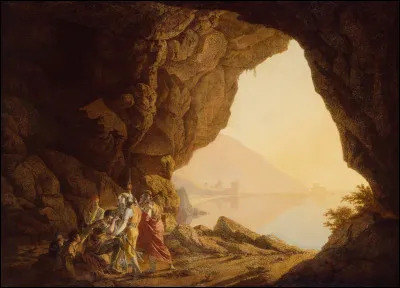Quel peintre britannique du 18e si&egrave;cle est l'auteur de la toile "Coucher de soleil sur une grotte au royaume de Naples" ?