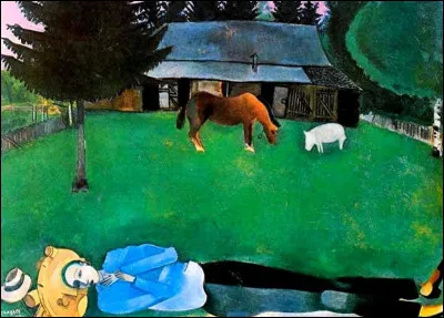 Quel peintre d'origine bi&eacute;lorusse est l'auteur de ce tableau intitul&eacute; ''Le Po&egrave;te allong&eacute;'' ?