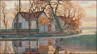 Ce tableau aux couleurs douces nous montre une ferme derri&egrave;re une rang&eacute;e d'arbres. Qui l'a peint ?