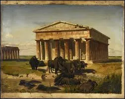 Datant de 1851, ''Vue de Paestum'' est l'�uvre de l'acad&eacute;micien...