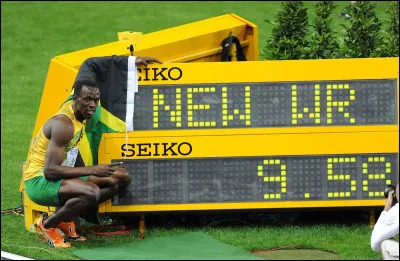 Quel athl&egrave;te d&eacute;tient encore aujourd�hui le record du monde du 100 m&egrave;tres masculin avec un temps de 9,58 secondes ?