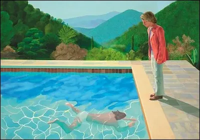 Qu'a de particulier cette &eacute;trange peinture intitul&eacute;e "Piscine aux deux figures" ?
