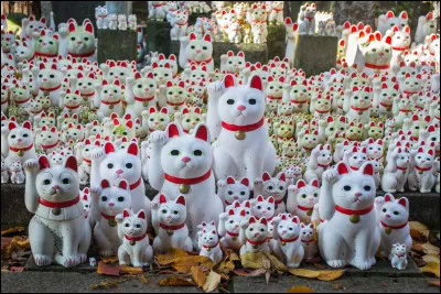 Quel est le nom de ces statuettes de chats porte-bonheur, nombreuses dans le temple bouddhiste ''Gōtoku-ji'' situ&eacute;'' &agrave; Tokyo ?