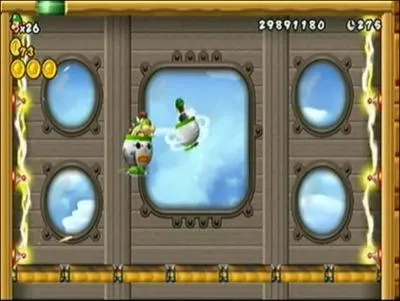 Extraite du jeu New Super Mario Bros. Wii, cette image possde une erreur. Laquelle ?