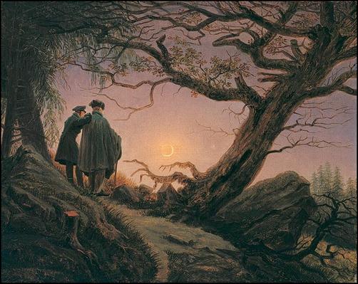 Ce peintre allemand de la période romantique aimait représenter des personnages tournant le dos à l'observateur, comme dans cette toile intitulée 'Deux hommes contemplant la Lune'. Quel est son nom ?