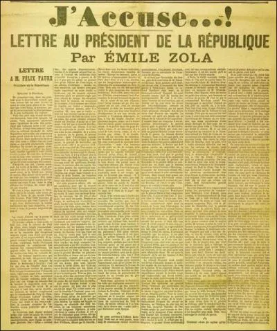 Emile Zola a fait la Une de quel journal ?