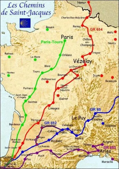 Montpellier est situe sur l'un des chemins de Compostelle, dont le point de dpart est Arles. Il passe par Toulouse et franchit les Pyrnes par le col du Somport. Le nom latin de ce chemin est :