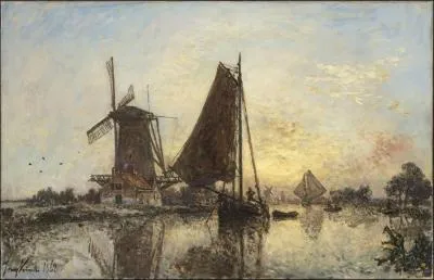 Quel peintre hollandais a ralis 'En Hollande, les barques prs du moulin' ?