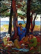 Quel peintre belge a ralis 'Baigneurs sous les arbres' ?