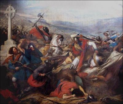 Symbole de la lutte de l'Europe chrtienne face aux invasions musulmanes, la bataille de Poitiers a t remporte par Charles Martel en :