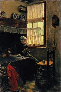 Qui a peint 'Paysanne tricotant � la fen�tre' ?